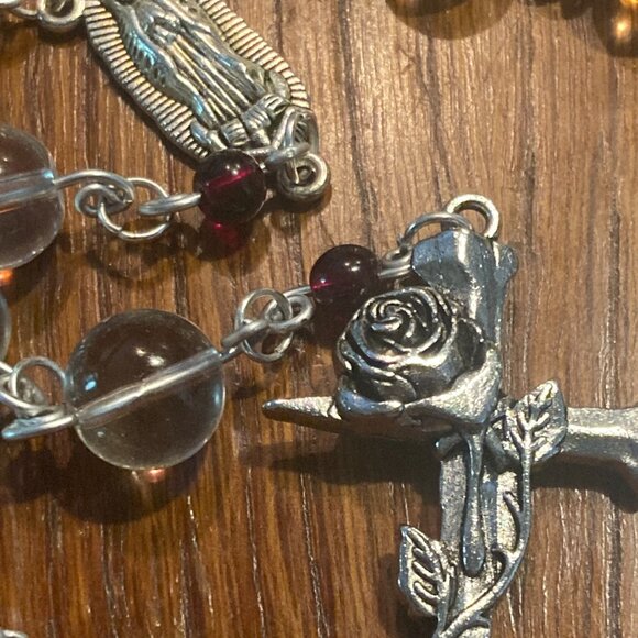 Handmade Rosary with Clear and Red Glass Beads - Picture 3 of 3